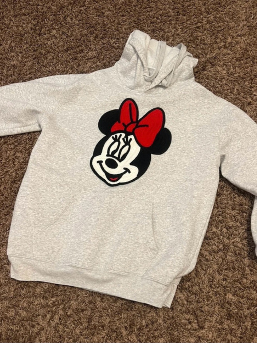 ' Light Gray Minnie Mouse Hoodie with Red Bow